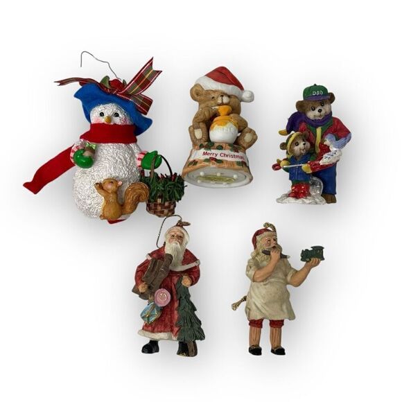 Vintage Lot of 5 Ceramic Christmas Ornaments Santa Bear Snowman AGC Summit - Picture 1 of 13
